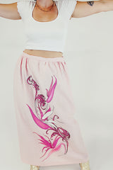 pink vintage painted graphic maxi skirt front