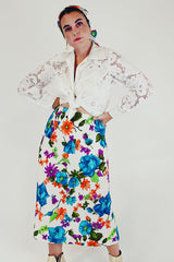 floral printed midi skirt with tie front