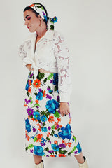 floral printed midi skirt with tie front