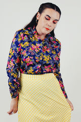 blue vintage floral button up blouse front