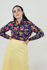 blue vintage floral button up blouse front