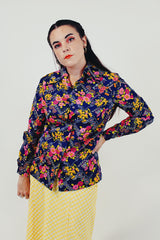 blue vintage floral button up blouse front