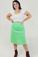 Green checkered seersucker midi skirt front