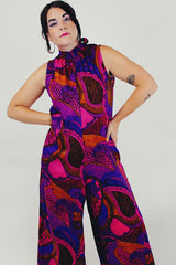vintage printed mock neck jumpsuit closeup