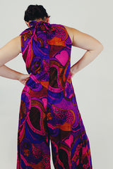 vintage printed mock neck jumpsuit back