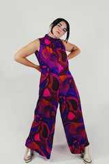 vintage printed mock neck jumpsuit front