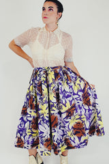 Hawaiian Floral Print Pleasted Midi Skirt
