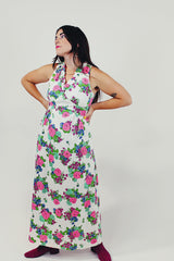 vintage sleeveless white pink floral maxi dress