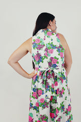 vintage sleeveless white pink floral maxi dress back