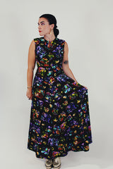 high neck vintage printed maxi dress front