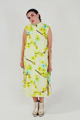 yellow vintage floral midi dress