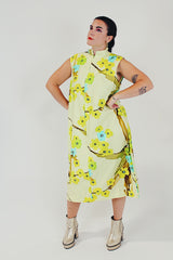 yellow vintage floral midi dress