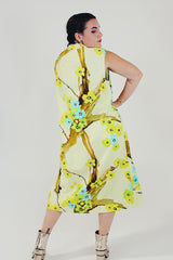 yellow vintage floral midi dress back