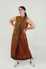 vintage printed high neck maxi dress