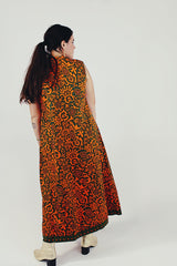 vintage printed high neck maxi dress