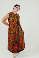 vintage printed high neck maxi dress