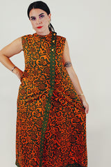 vintage printed high neck maxi dress
