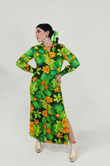 green vintage Hawaiian button up dress