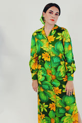 green vintage Hawaiian button up dress