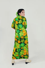 green vintage Hawaiian button up dress back
