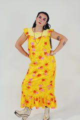 Yellow floral printed maxi dress front