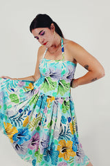 50s vintage floral pleated mini dress