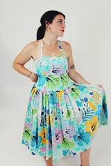 50s vintage floral pleated mini dress