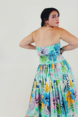 50s vintage floral pleated mini dress back