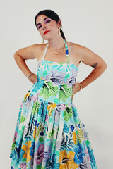 50s vintage floral pleated mini dress