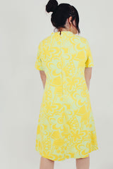 yellow vintage short sleeve mini dress back