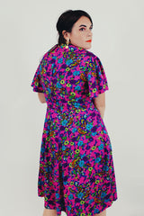 Pink blue purple floral printed mini dress back