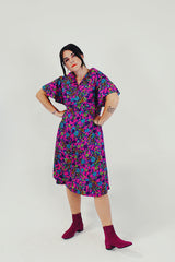 Pink blue purple floral printed mini dress