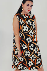 orange black vintage floral mini dress front
