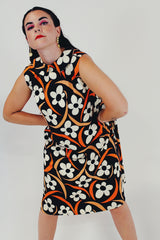 orange black vintage floral mini dress front