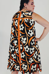 orange black vintage floral mini dress back