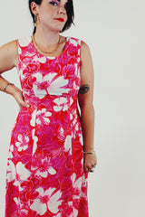 vintage pink floral maxi dress closeup