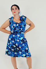 blue vintage Hawaiian dress front