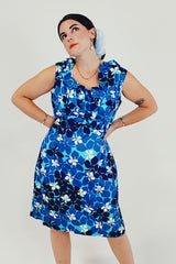 blue vintage Hawaiian dress front