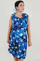 blue vintage Hawaiian dress front