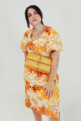 yellow sleeve dress with bag