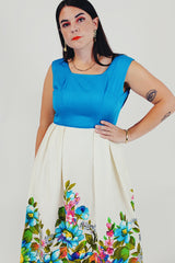 vintage sleeveless long dress with floral skirt