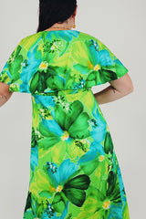 Green blue vintage floral long dress back