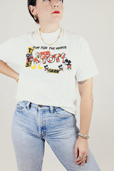 short sleeve white vintage t-shirt with for tots fun run graphic on front
