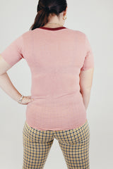 short sleeve pink heathered vintage 1970's tee with butterfly graphic tee