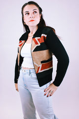 Suede and Knit Zip Up Sweater