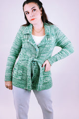 long sleeve button up cardigan with tie in a heathered green women's vintage
