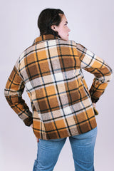 long sleeve wool plaid women's vintage button up jacket with collar