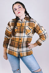 long sleeve wool plaid women's vintage button up jacket with collar