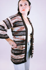 3/4 arm length open cardigan women's vintage in striped print
