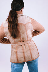 women's vintage 1970's suede and knit zip up jacket sweater with tie front